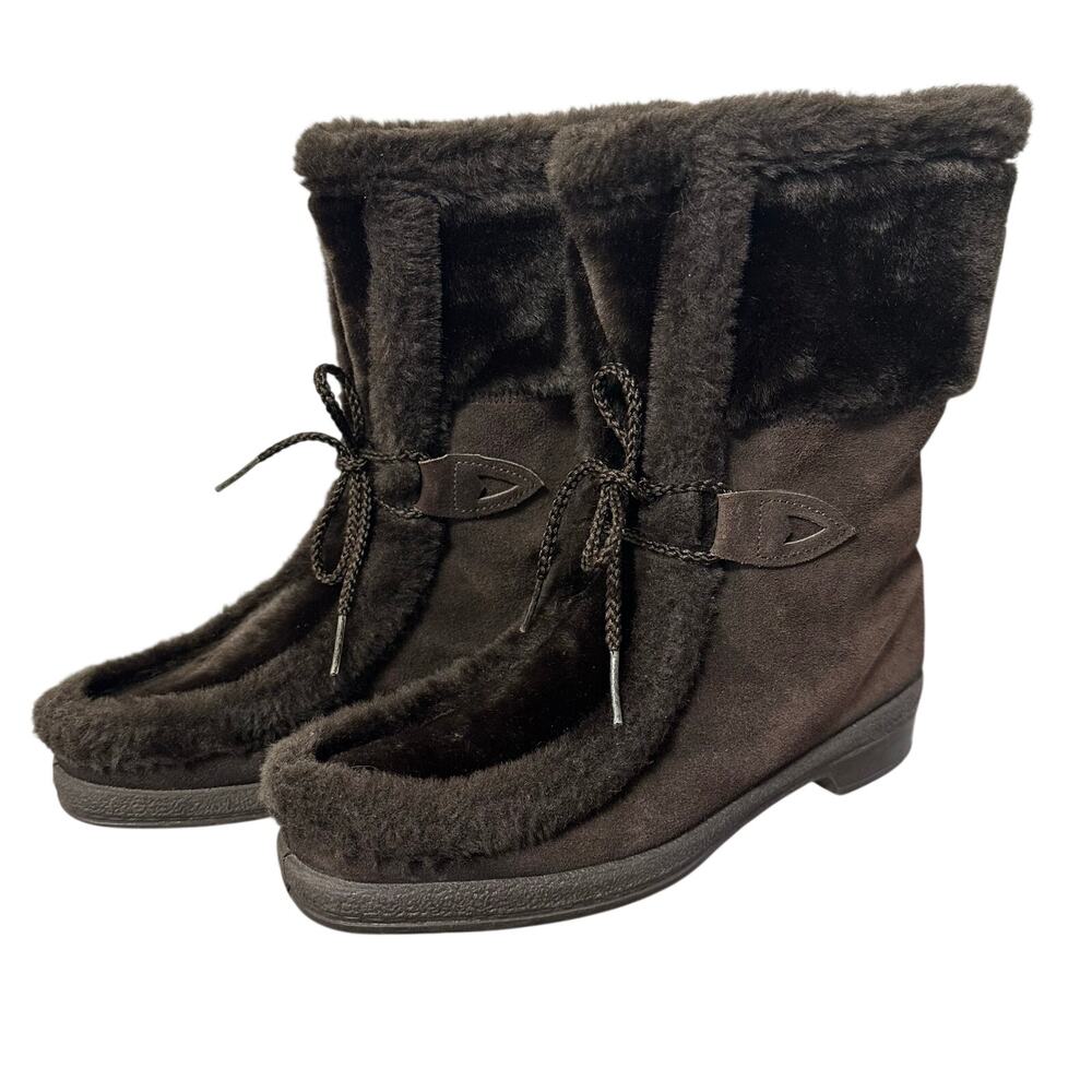 Vintage Snowland Faux Fur Snow Boots Women's 8 Brown Sherpa Lined Apres Ski